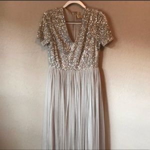 Long silver tulle sparkly dress